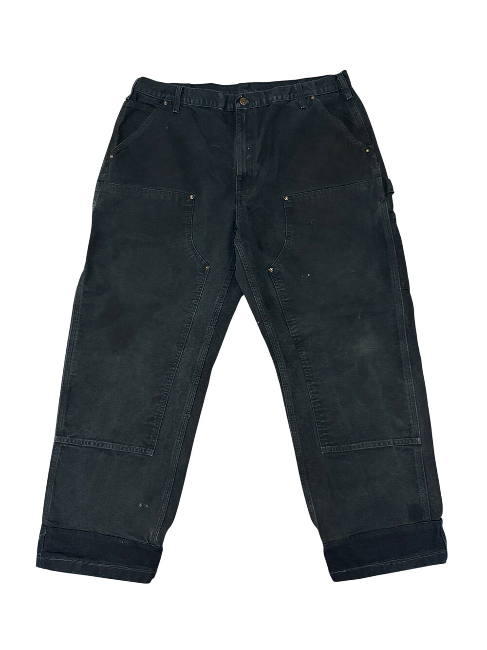 Carhartt Pants Mens 40x30 Black Canvas Workwear Double knee faded distressed